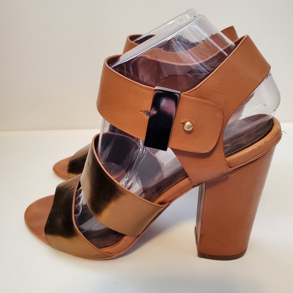 Sam Edelman Yelena Cognac/Tan Metallic Bronze Block Heels Sandals- size 8 - Picture 4 of 7